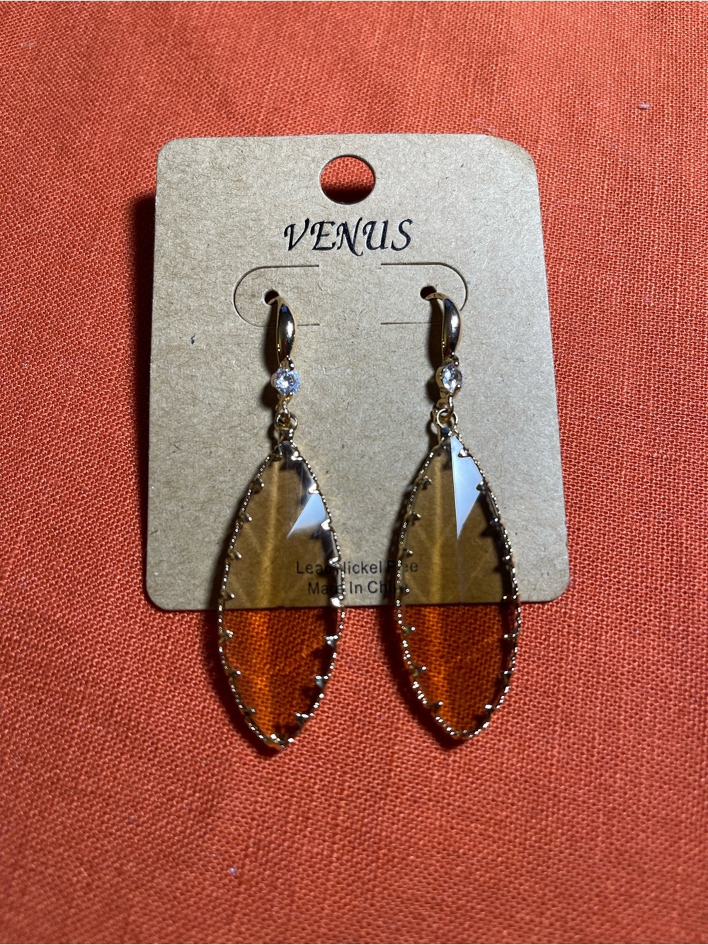 VENUS Gold-Tone Earrings with Amber and Clear Accents